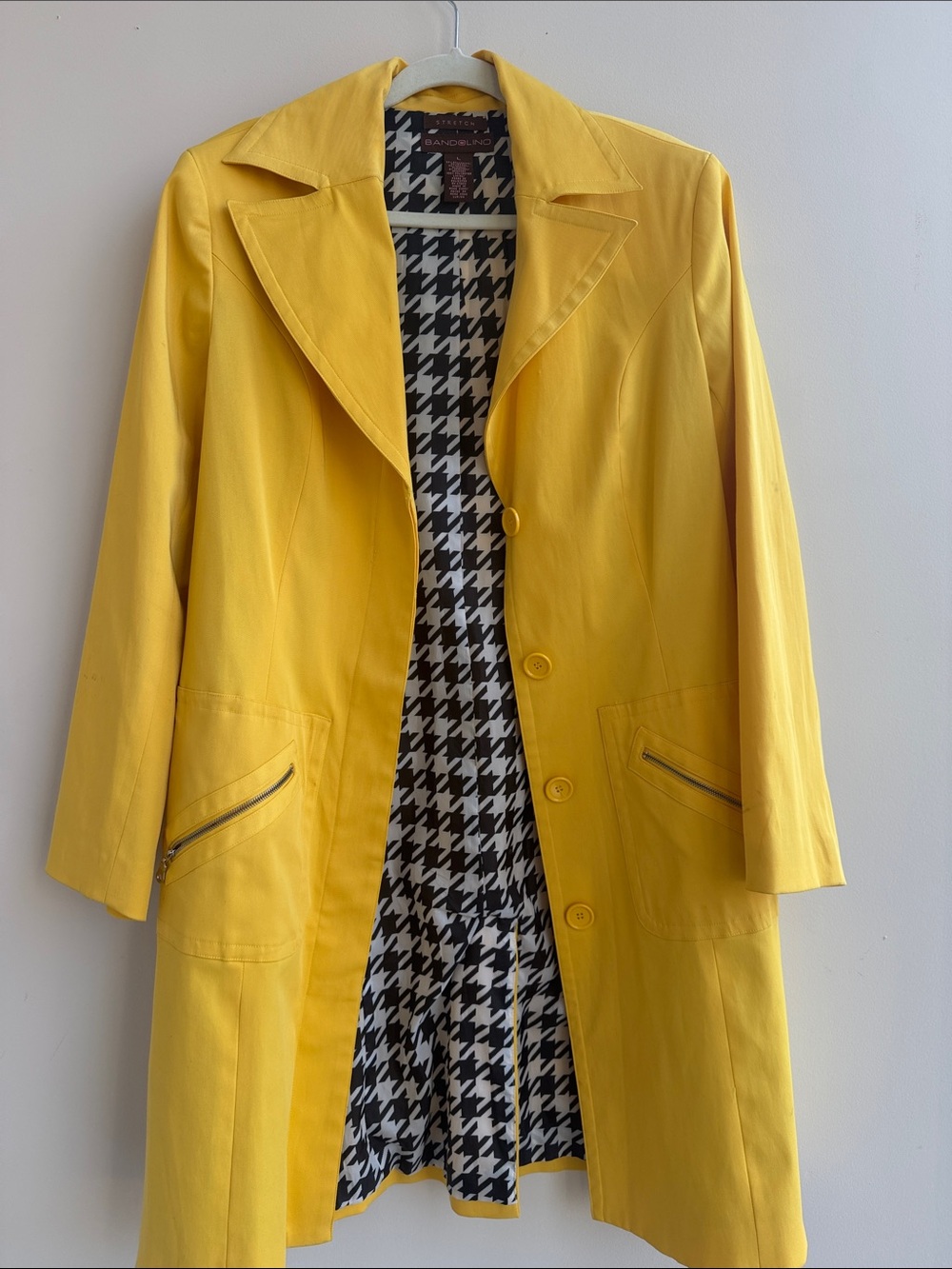 Bandolino Yellow Trench Coat with Houndstooth Lining